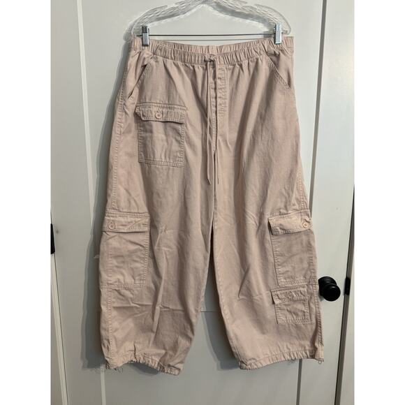 Almost Famous Pants - Almost Famous Wide Leg Pink Cargo Pants Elastic Waist Drawstring Bottoms Sz XL